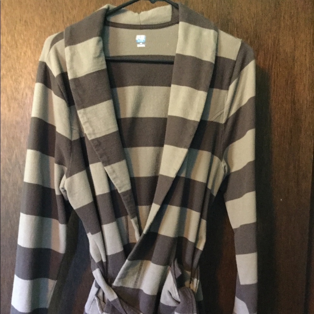 Brown Striped Wrap with Tied Belt